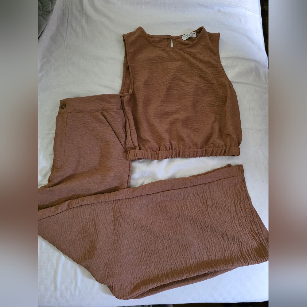 Brown Sleeveless Top and Pants Set